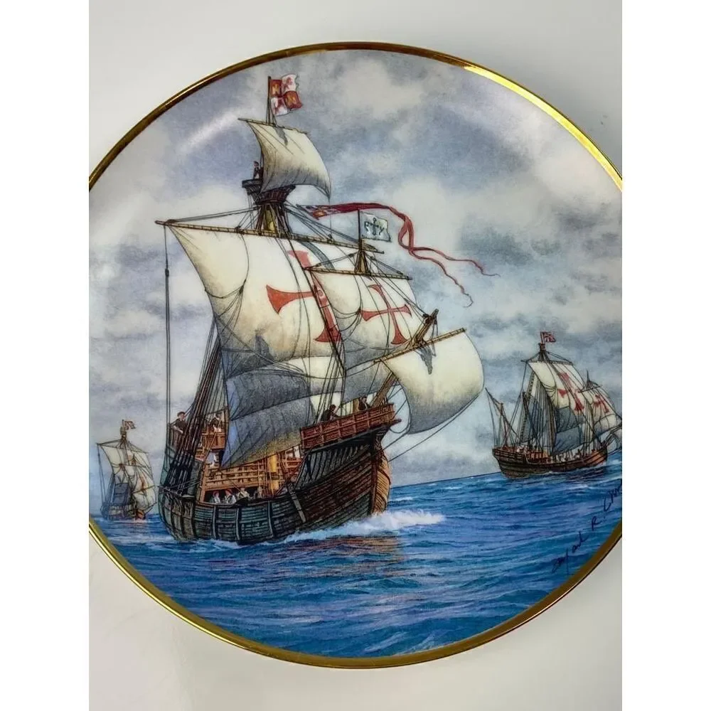 Franklin Mint The First Voyage Collectors Porcelain Plate Lmtd Edition Gold Trim